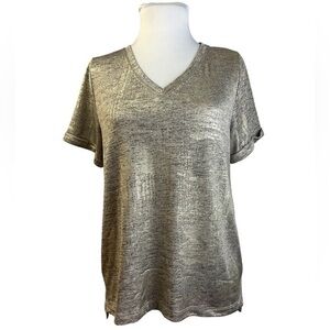 Akemi + Kin Silver Gray Metallic V-neck Tee S ⭐️